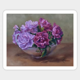 Pink Roses in Gravy Boat Still Life Sticker